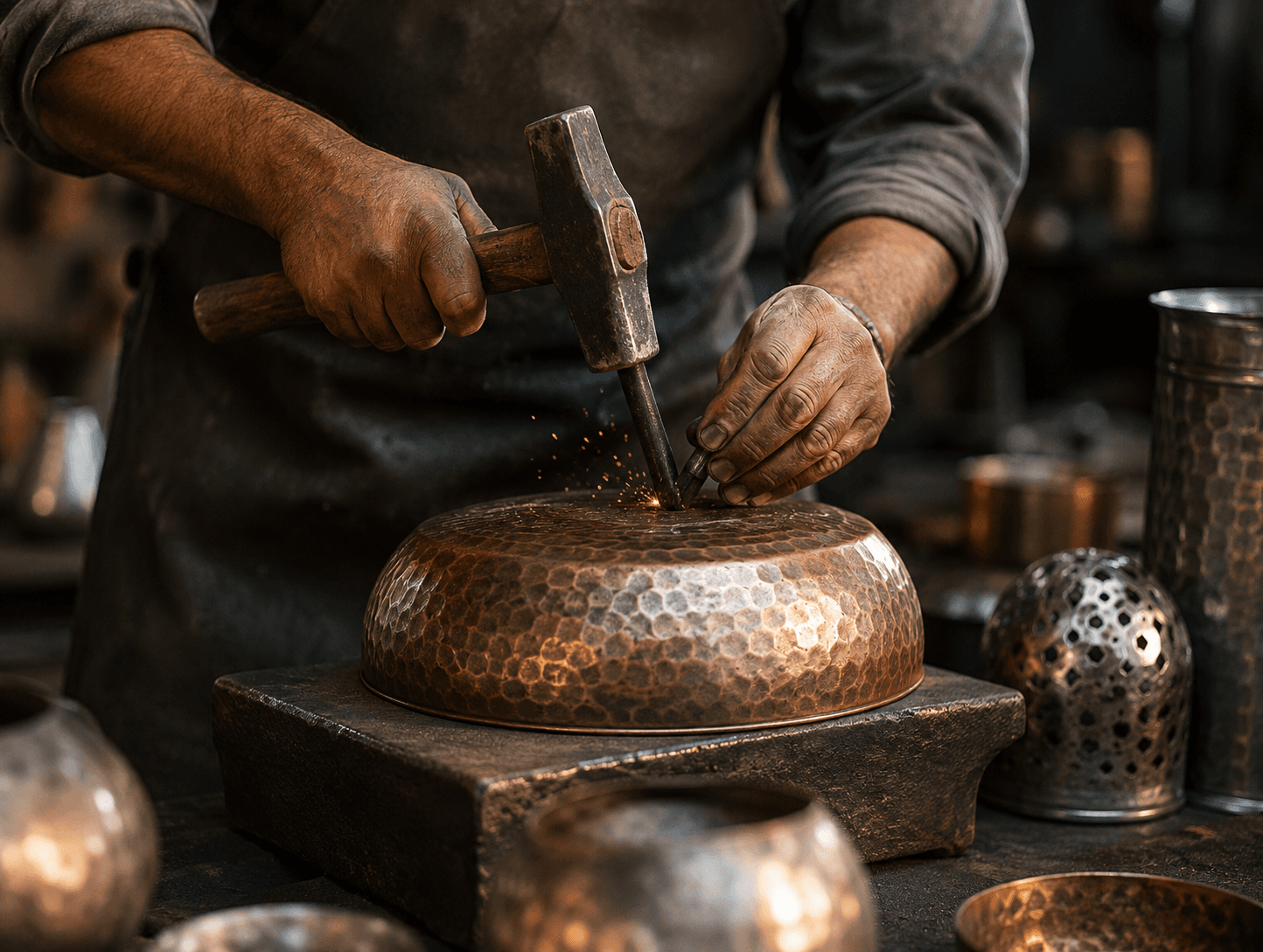 Brass handicraft artisan workshop in Moradabad India